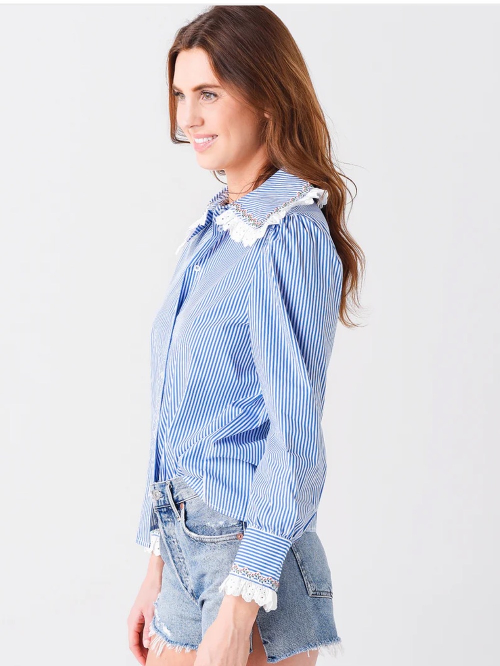 Hunter Bell Miller Top Blue and White Striped Button-Down Shirt Great Condition - Picture 12 of 16